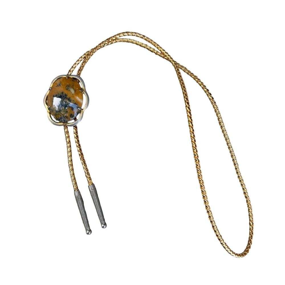 Vintage Bolo Tie - Western Retro Cowboy Style Gold Tone w/ Stone Accent